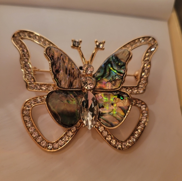 Butterfly Brooch NIB ~ Charter Club ~ Abalone & Rhinestone ~ Boho Chic! - Picture 7 of 16